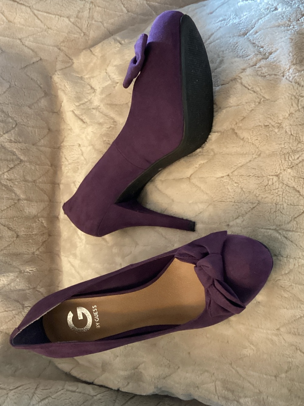 Guess Purple Suede Knot Platform Stiletto Heels